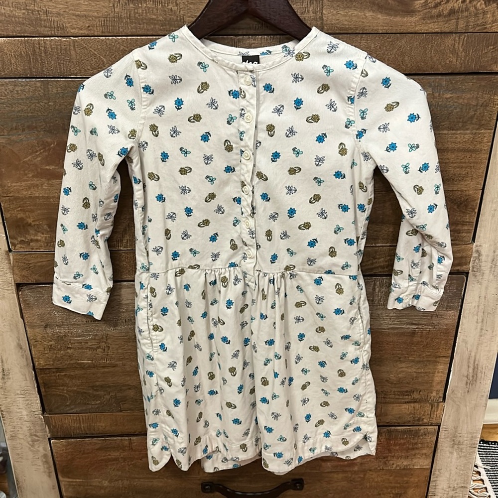 Tea Corduroy Flower Button Up Dress - Size 7